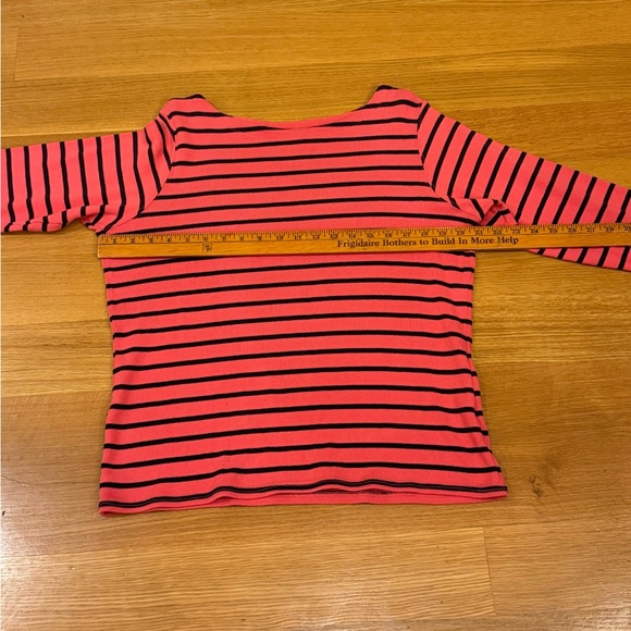 L.L. Bean Women's Medium Pink & Navy Striped 3/4 Sleeve Boat Neck Blouse Preppy - Picture 6 of 7